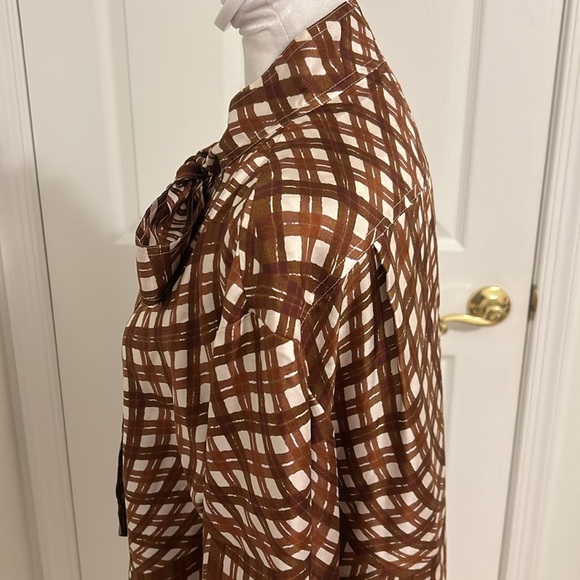 Tory Burch Abstract Gingham Check Pattern Silk Tie Blouse New Size 4 - Picture 8 of 13